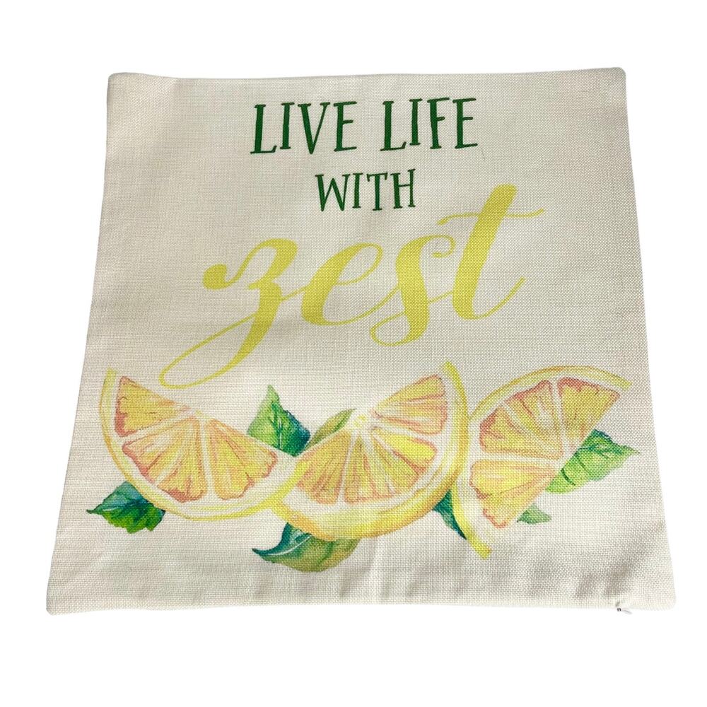 NEW Lemon PILLOW COVER 17x17 Live Life With Zest Burlap Zipper Throw Pillow Case